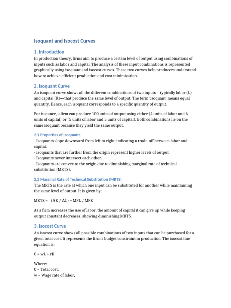 Isoquant and Isocost Curves Explained | PDF | Production And ...
