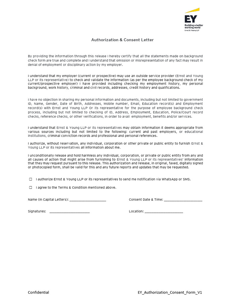 Ernst & Young Background Check Consent | PDF | Background Check | Justice