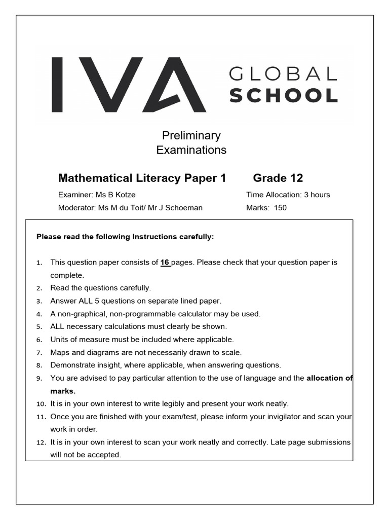 Math Lit - Paper 1 - GR 12 Prelim | PDF | Interest
