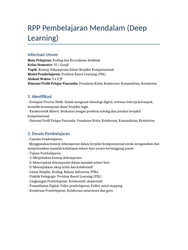 RPP DeepLearning Konsep Dekomposisi | PDF