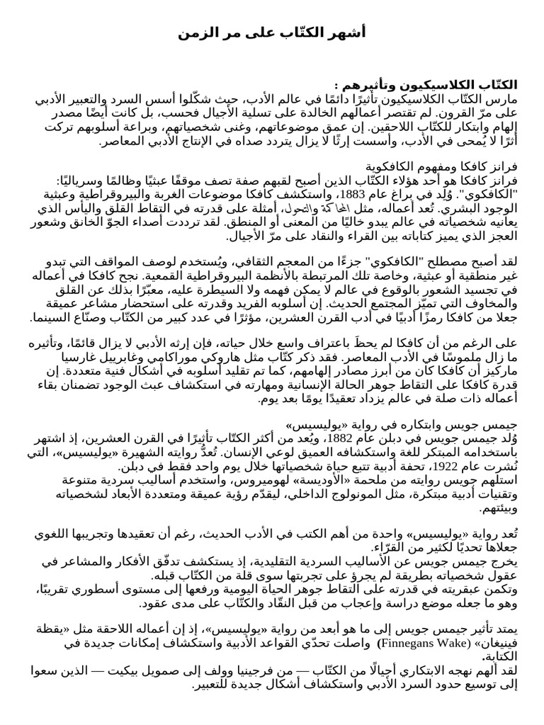 أشهر الكتّاب على مر الزمن | PDF