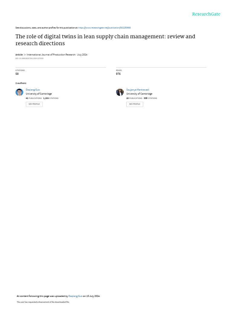 2024 The Role of Digital Twins in Lean Supply Chain Management - Review ...