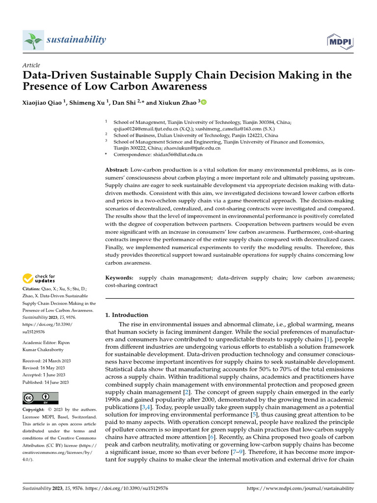 2023 Data-Driven Sustainable Supply Chain Decision Making in The ...