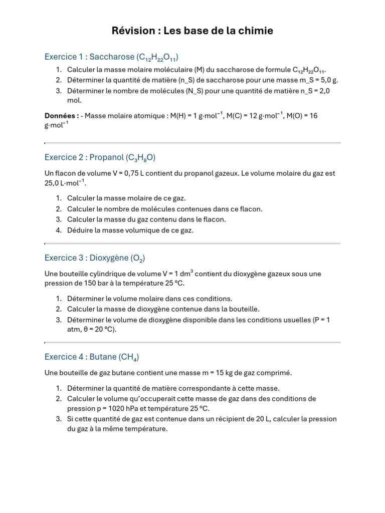 Bases de chimie : exercices pratiques | PDF | Hydroxyde de sodium | Chimie
