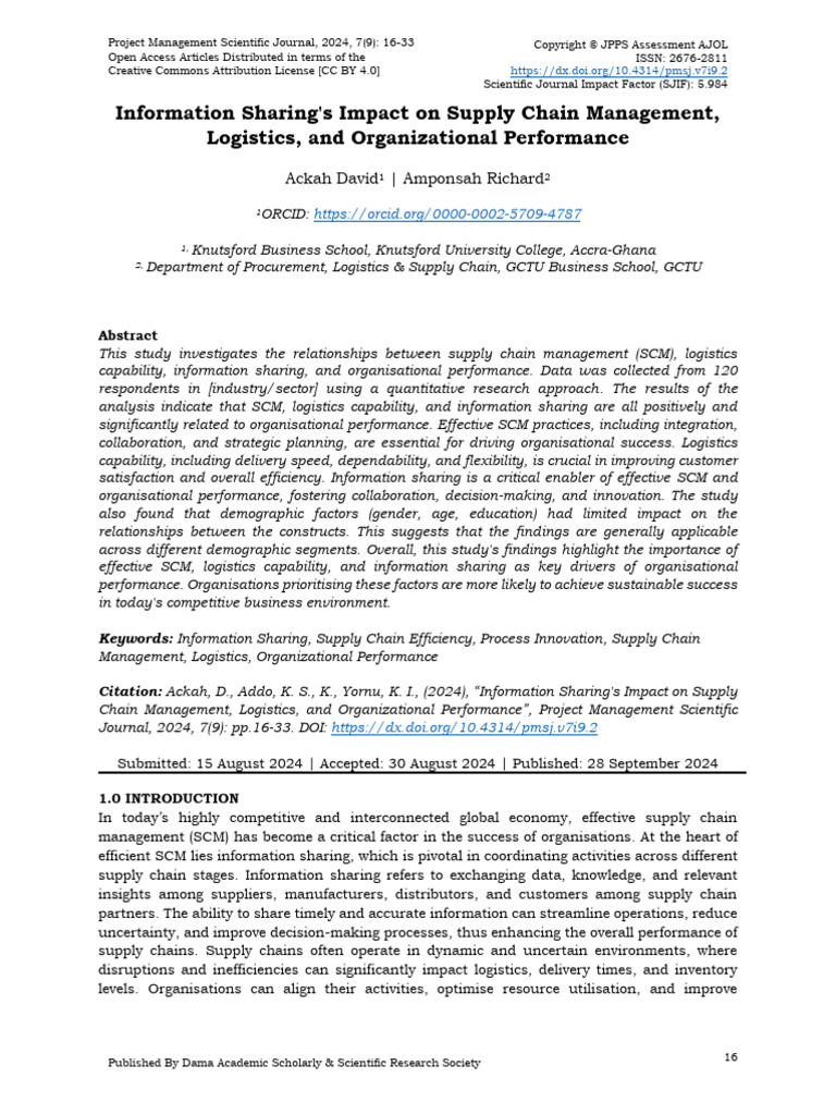 Impact of Information Sharing on SCM Performance | PDF | Supply Chain ...