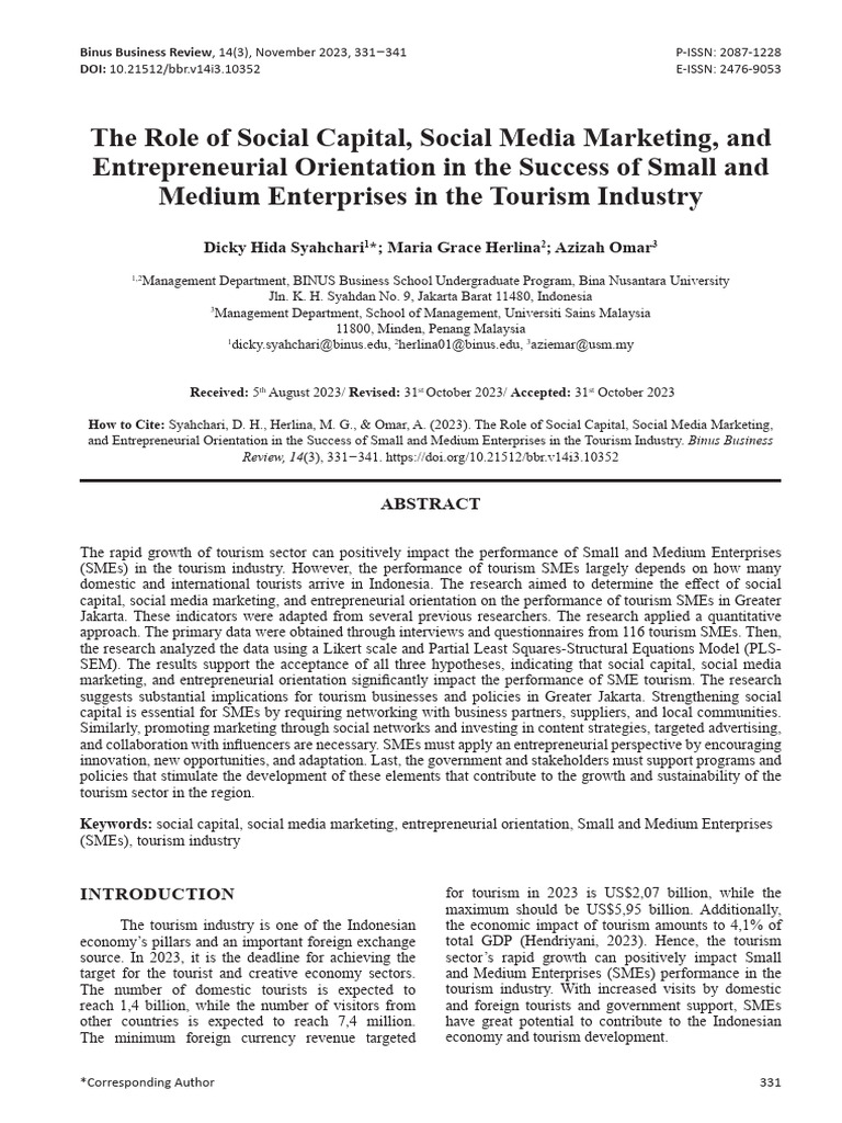 The Role of Social Capital, Social Media Marketing, and Entrepreneurial ...