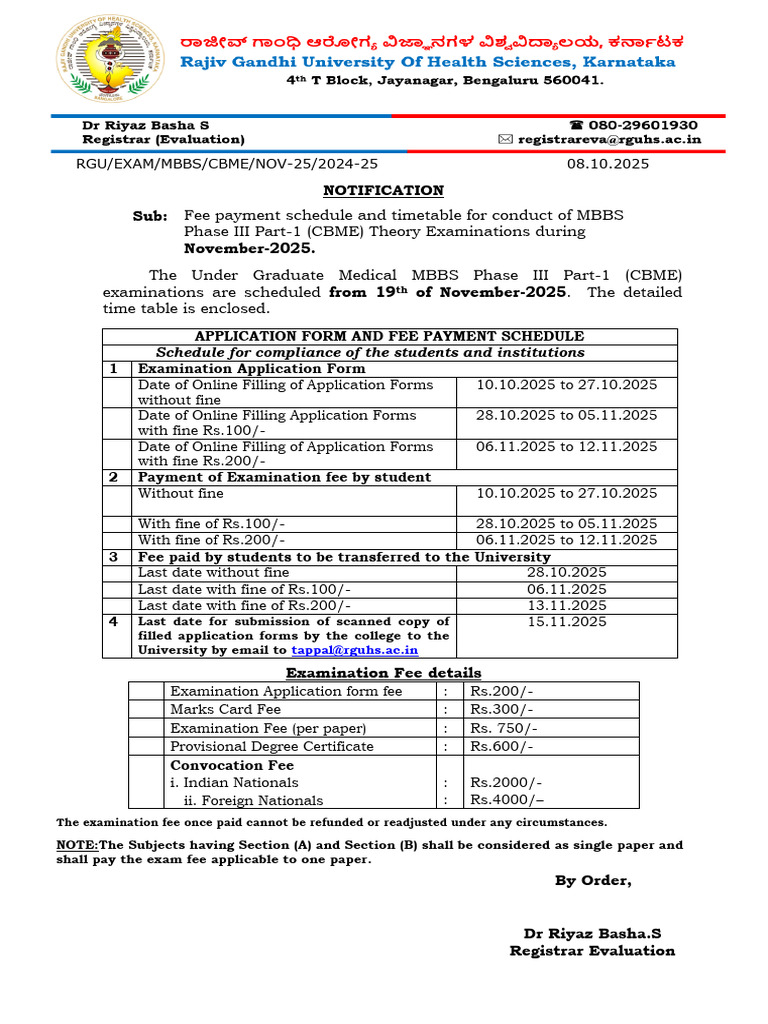 MBBS Phase III Exam Schedule 2025 | PDF