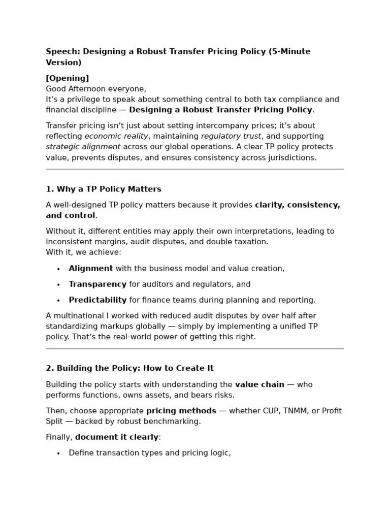 Robust Transfer Pricing Policy Guide | PDF | Policy | Taxes