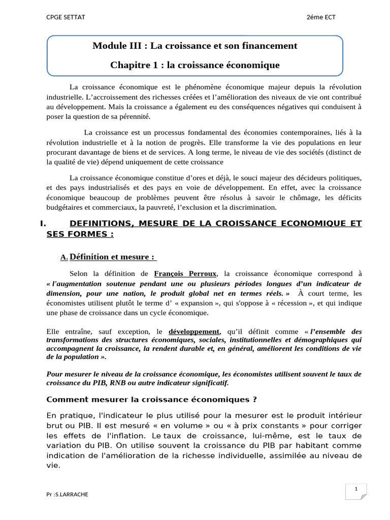 Définition et mesure du taux de croissance | PDF | Croissance ...
