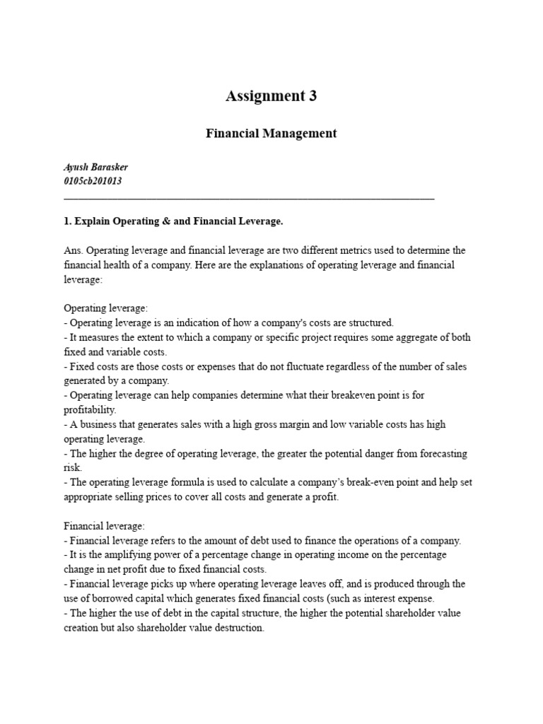 FM Assignment U-3 | PDF | Cost Of Capital | Leverage (Finance)
