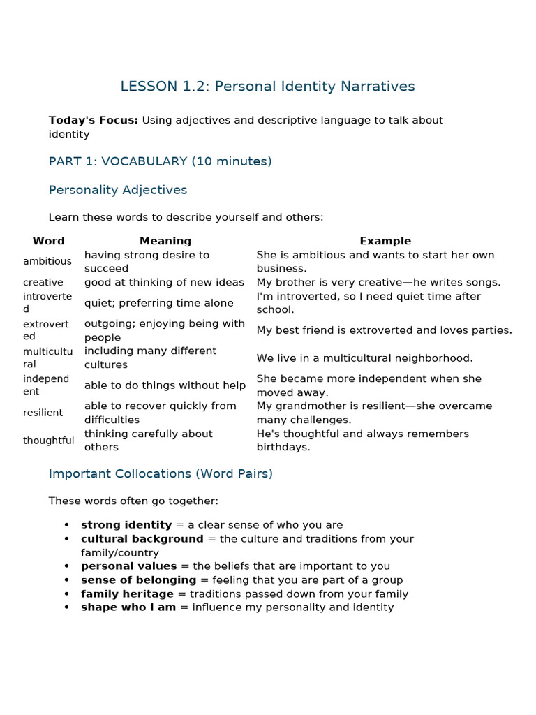 Identity Narratives and Descriptive Language | PDF | Extraversion And ...