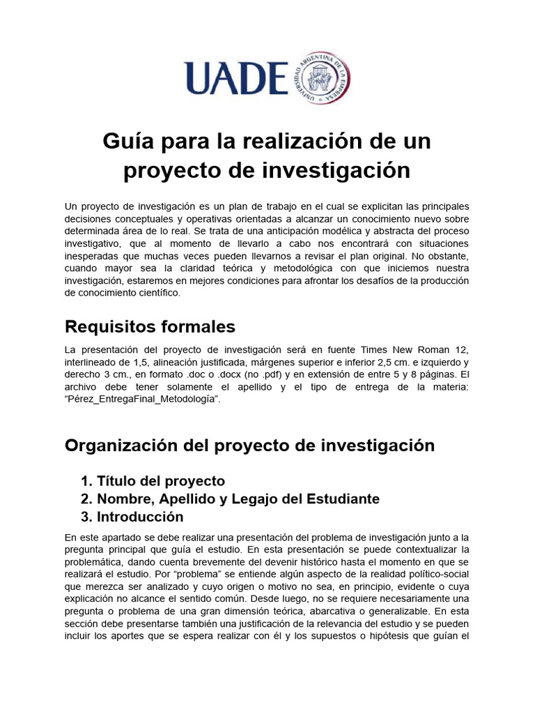 Guía para un Proyecto de Investigación | PDF | Teoría | Conocimiento