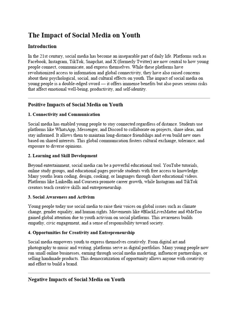 The Impact of Social Media On Youth | PDF | Social Media | Popular ...