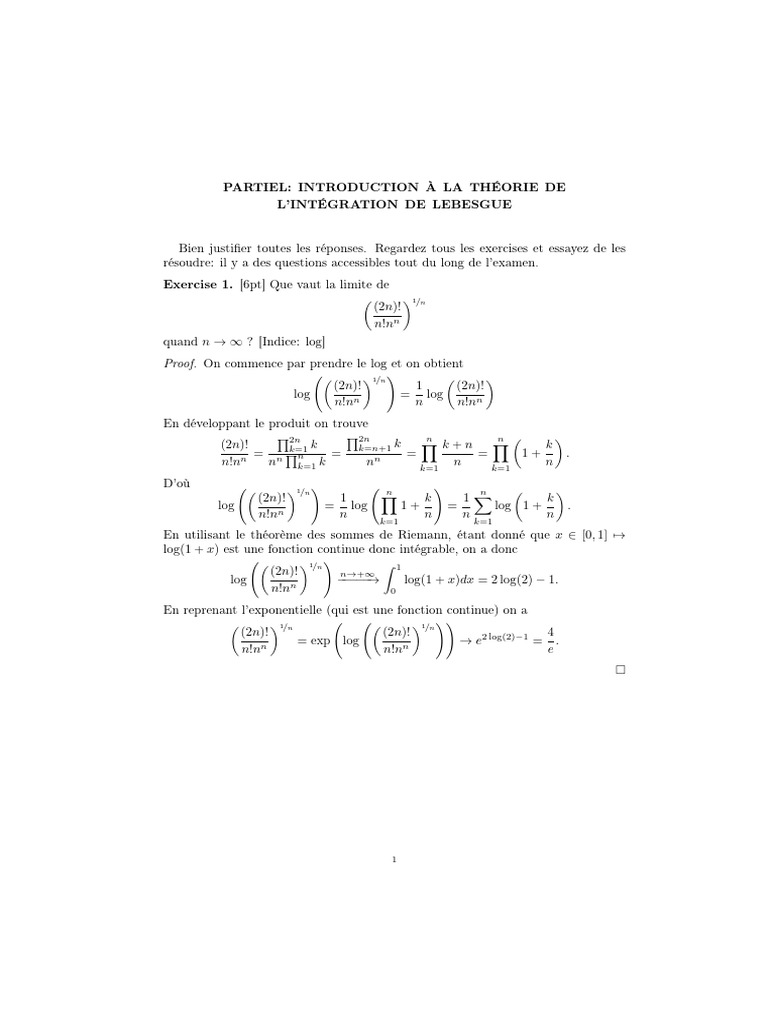 Limites et mesures en intégration de Lebesgue PDF Analyse — free download