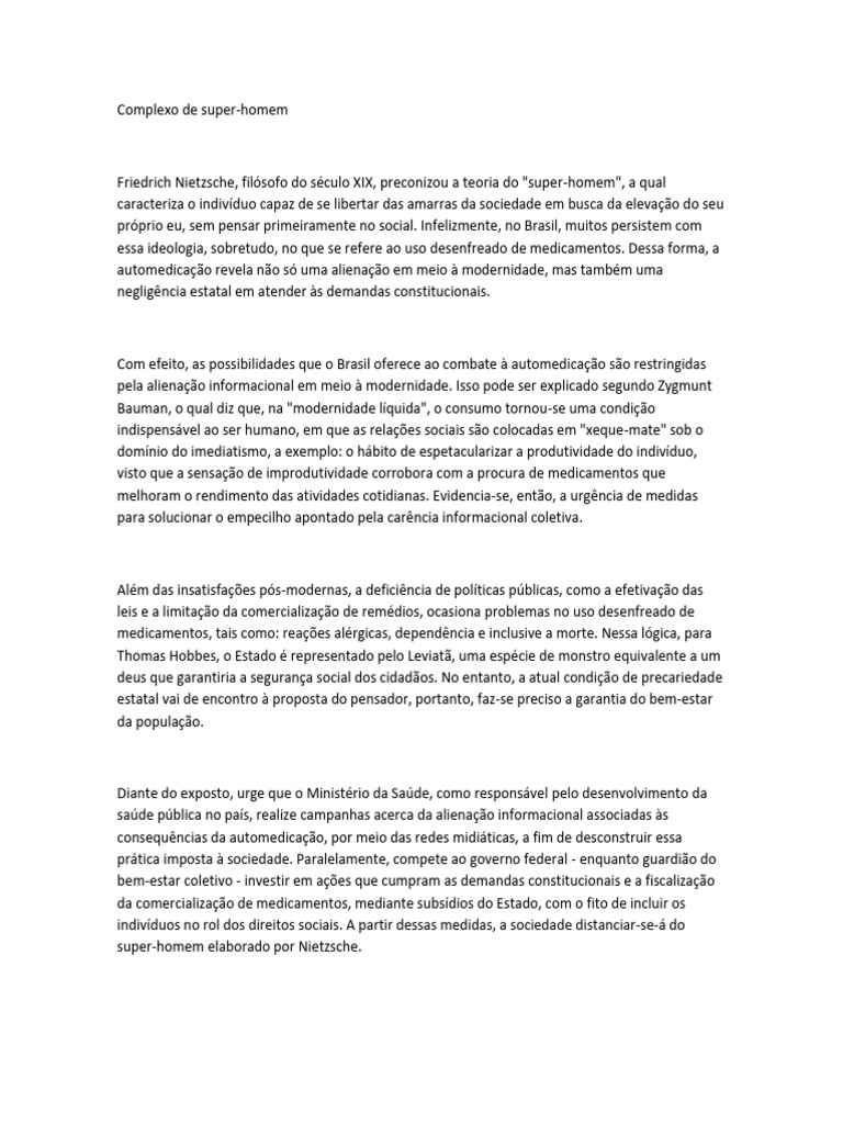 Automedicação e o Complexo de Super-Homem | PDF | Estado | Modernidade