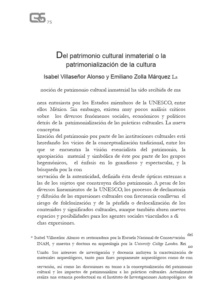 Patrimonio Cultural Inmaterial: Críticas y Desafíos | PDF | Patrimonio ...