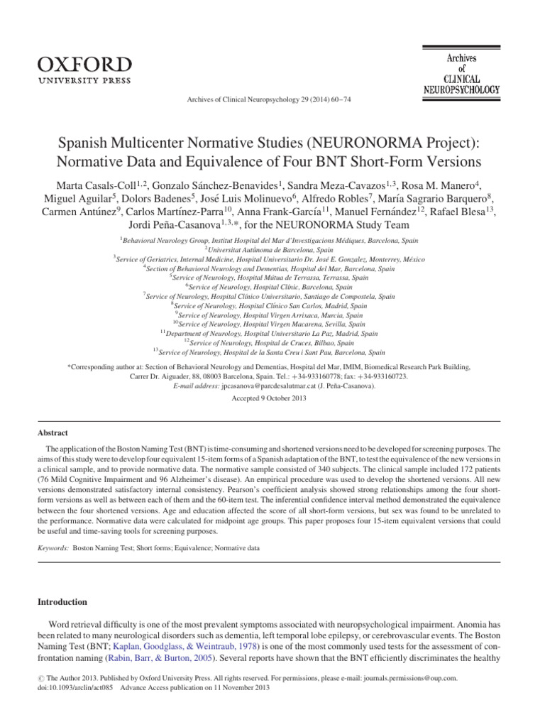 Spanish BNT Short-Form Equivalence Study | PDF | Statistics