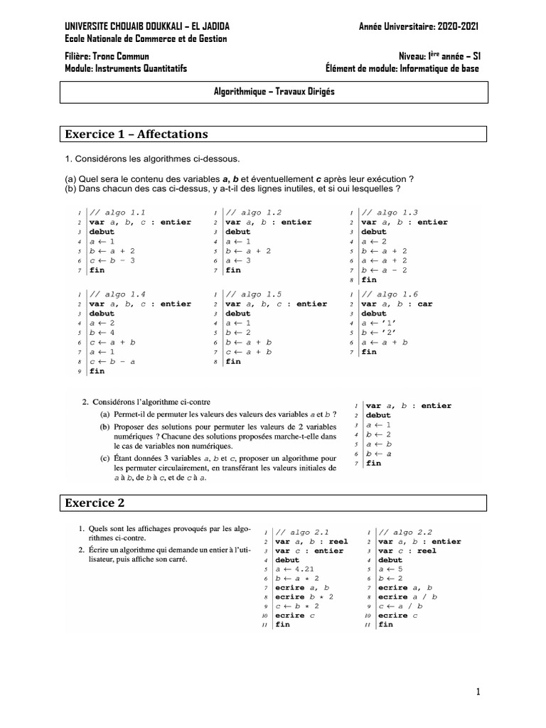 Algorithmes et Exercices d'Informatique | PDF | Mathématiques ...
