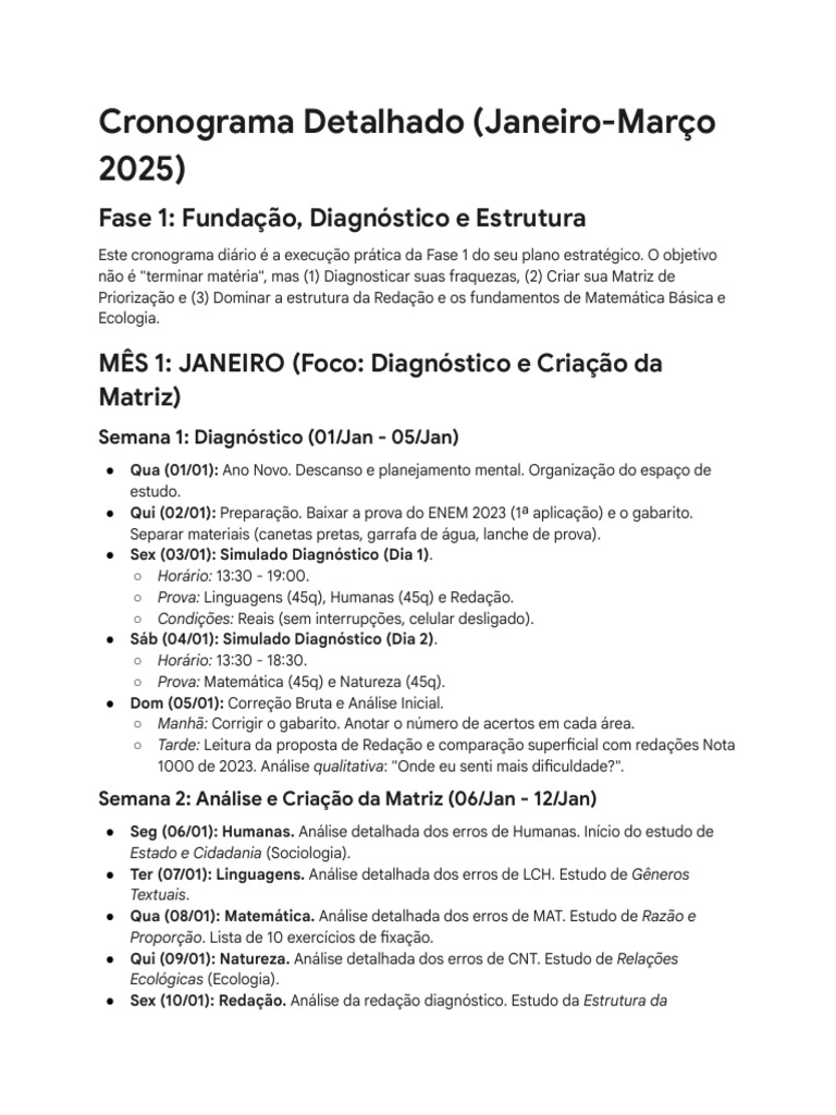 Cronograma de Estudos ENEM 2025 | PDF | Matemática | Ecologia