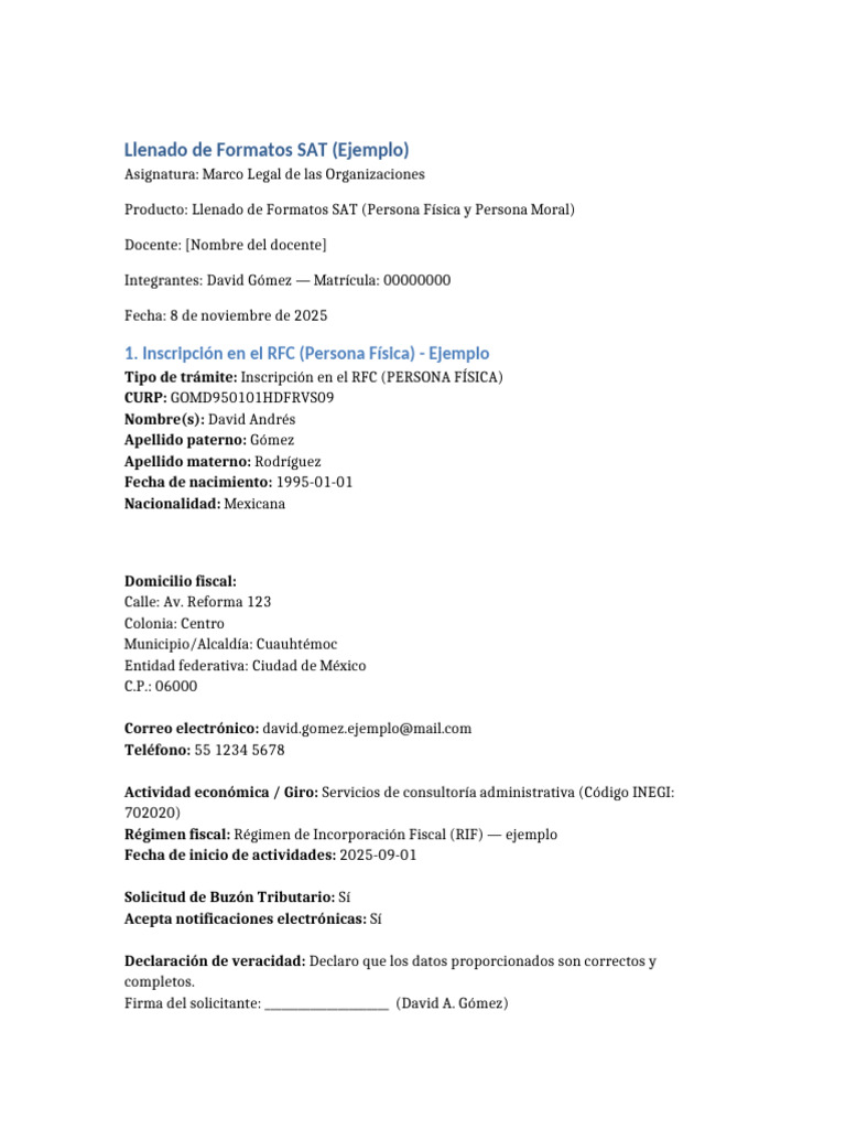 Llenado Formatos SAT David Gomez | PDF