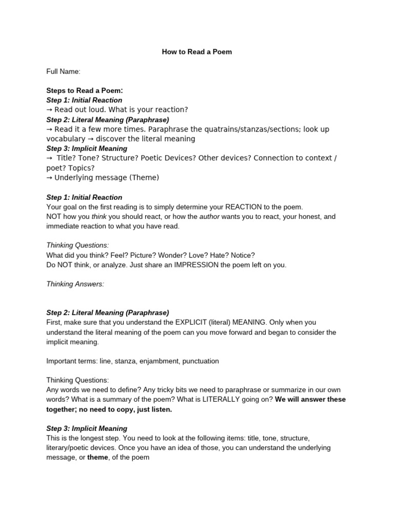 Steps to Analyze a Poem | PDF | Poetry | Human Communication