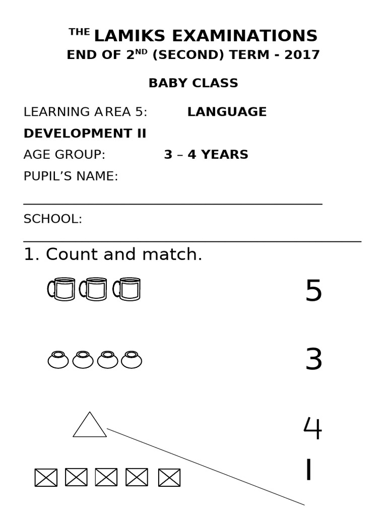 Baby Class Mathematical Concepts - Eot II 2107 | PDF
