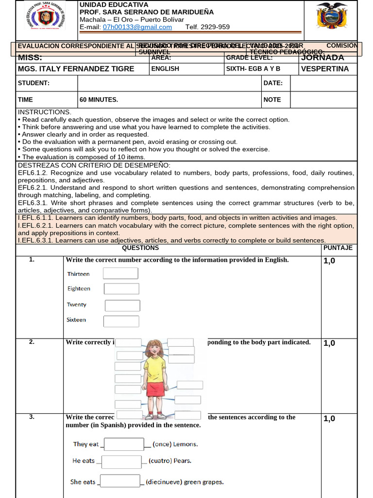 Evaluaciones Actuales de Ingles - 6to Grado 2do-Tri-2025 2026 | PDF ...