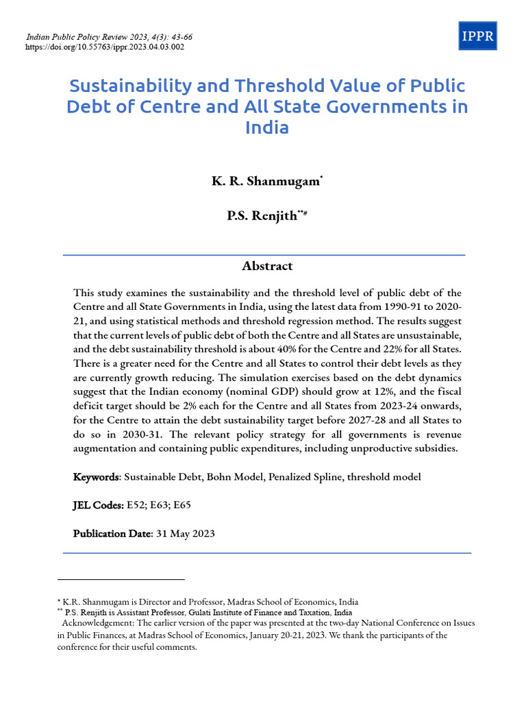 Public Debt Sustainability in India | PDF | Deficit Spending ...