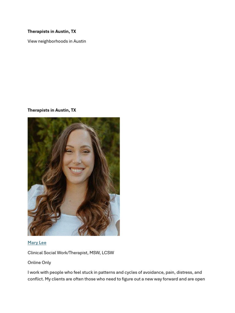 Therapists in Austin, TX: Online & In-Person | PDF | Psychotherapy ...