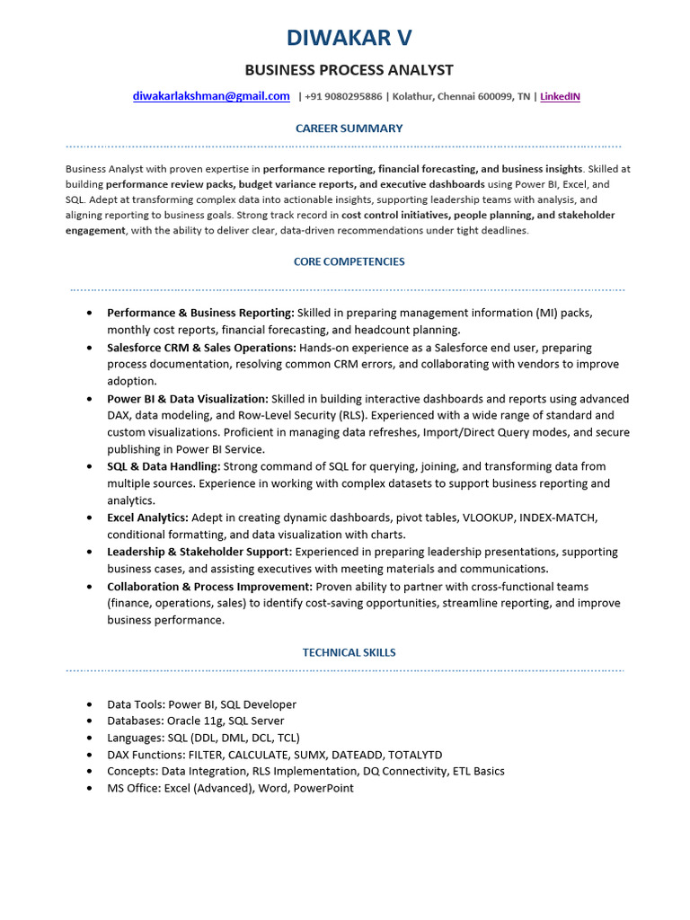 Business Process Analyst Profile | PDF | Sql | Customer Relationship ...