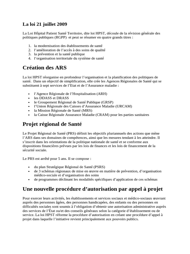 Loi HPST : Réforme du système de santé | PDF