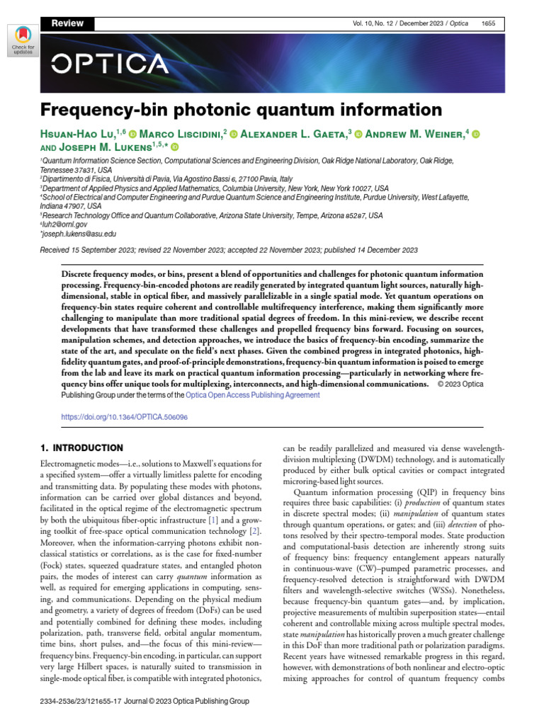 Frequency-Bin Quantum Information Review | PDF | Nonlinear Optics ...