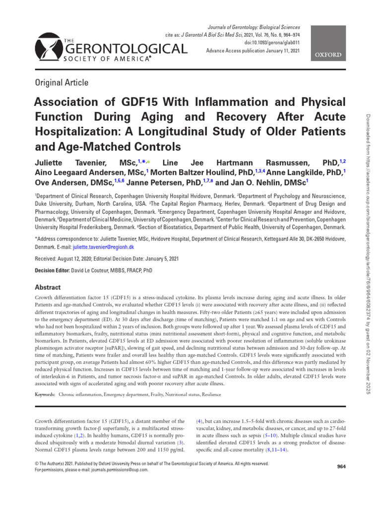 Association of GDF15 With Inflammation and Physical Function During ...