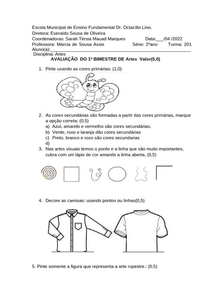 Avaliação de Artes 2º Ano - 1º Bimestre | PDF
