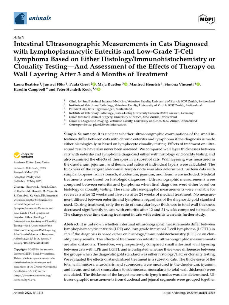Intestinal Ultrasound in Cat Enteritis & Lymphoma | PDF ...