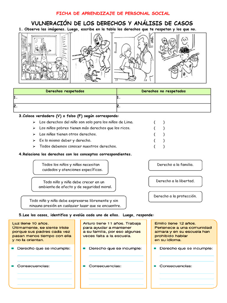Ficha Uno de Aprendizaje de Personal Social | PDF