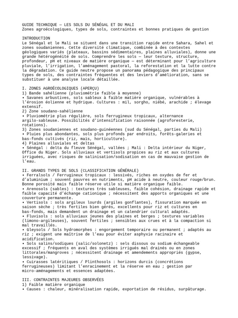 Systèmes de sols au Sénégal et Mali | PDF | Sol (pédologie) | Irrigation