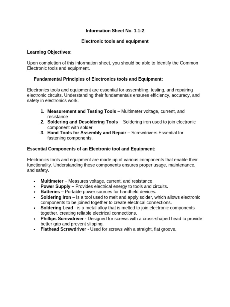 Essential Electronic Tools Overview | PDF | Housekeeping ...