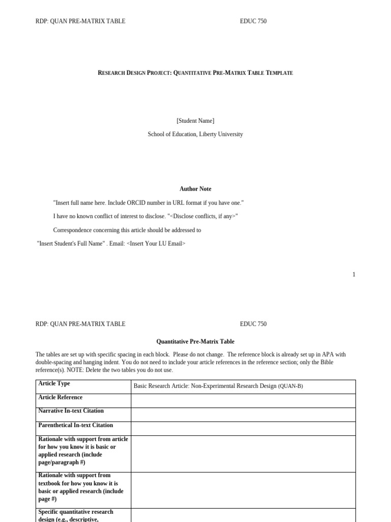 Quantitative Research Design Matrix Template | PDF | Citation | Science