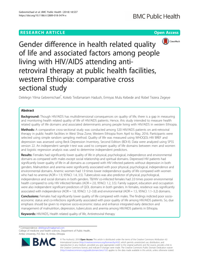 Gender Difference in Health Related Quality | PDF | Hiv/Aids | Tuberculosis