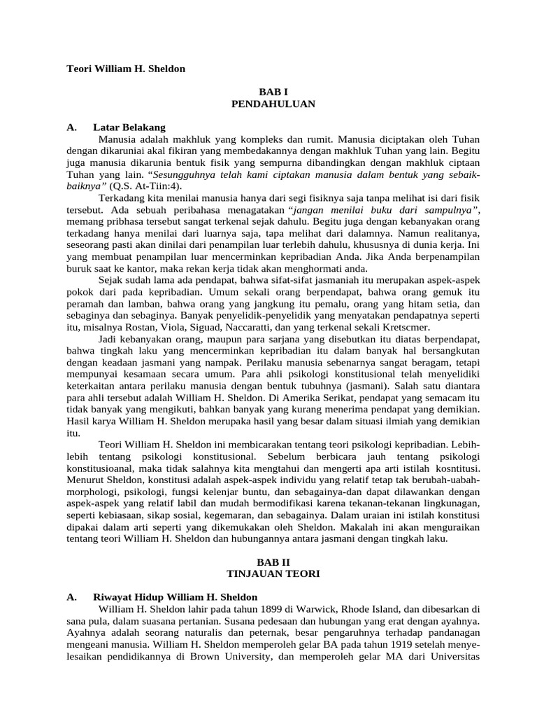 Teori Psikologi Kepribadian Sheldon | PDF