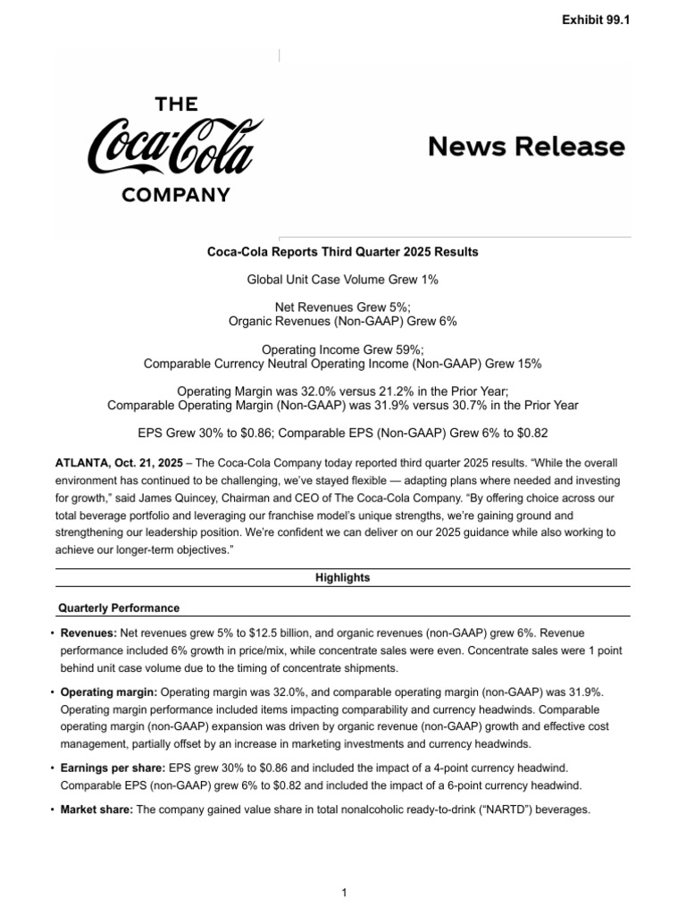 Coca-Cola 2025 Q3 Earnings Release FINAL | PDF | Equity (Finance) | Income