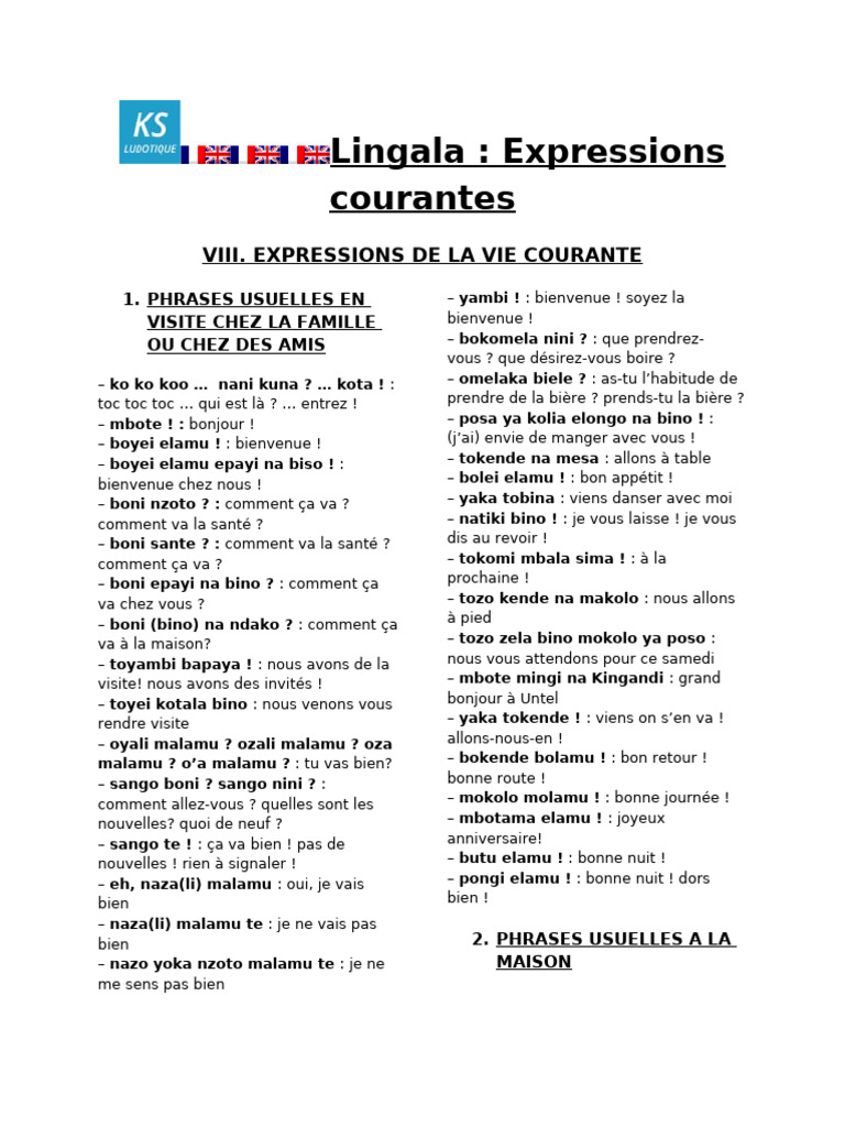 Expressions courantes en Lingala | PDF