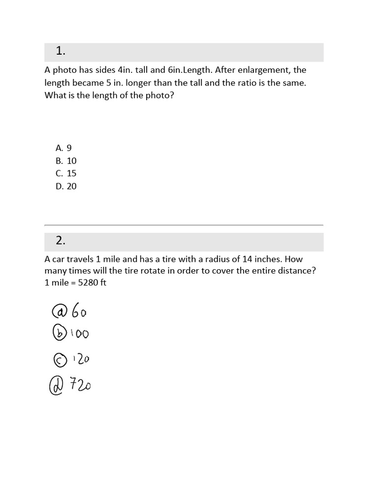 Math Problem Set and Solutions | PDF | Circle | Area