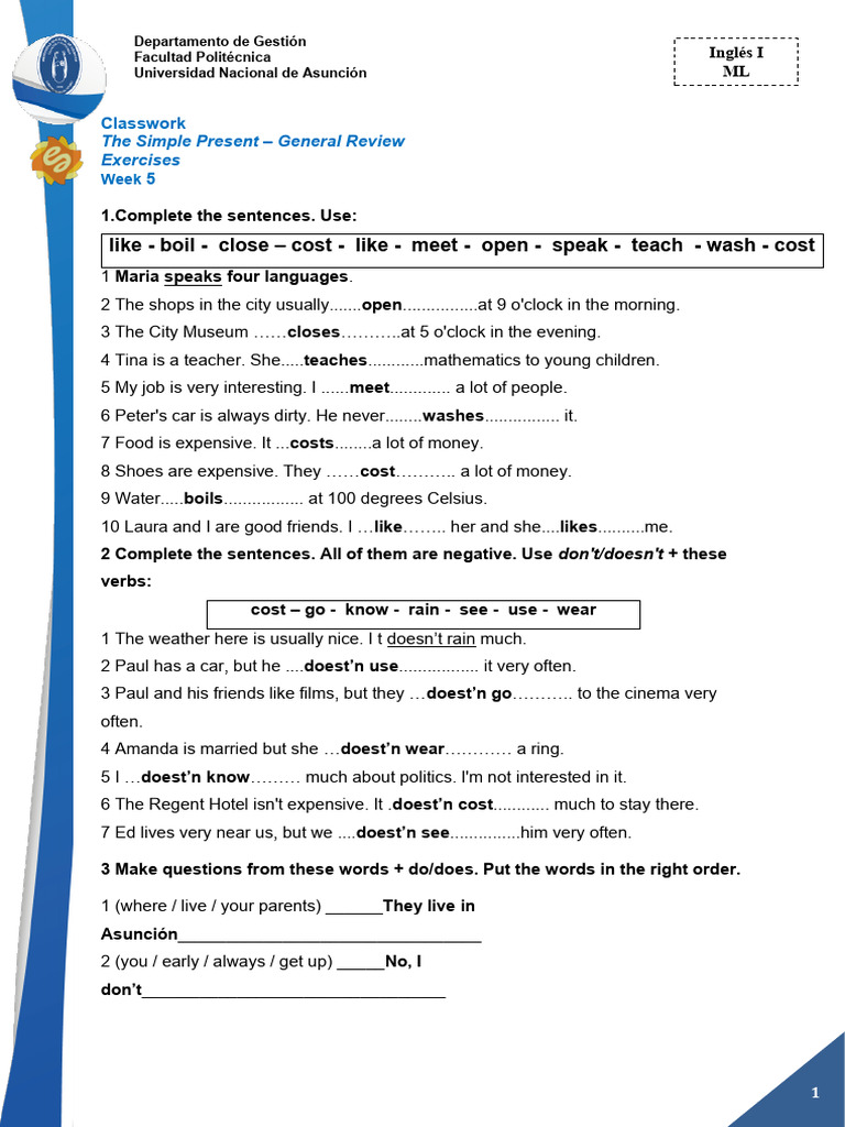 Simple Present Tense Exercises | PDF | Language Families | Linguistic ...