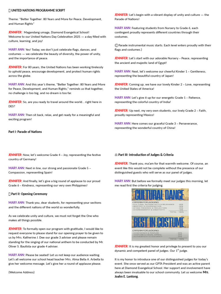 ? UNITED NATIONS PROGRAMME SCRIPT (1) | PDF | Dances
