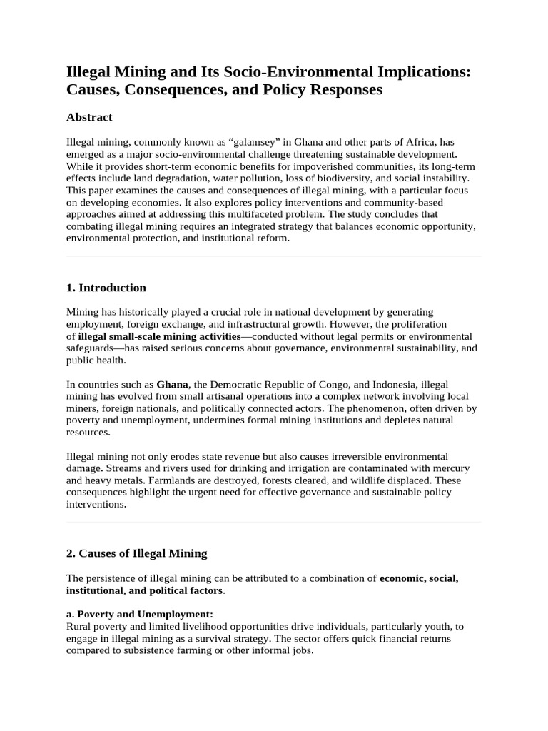 Illegal Mining: Causes and Solutions | PDF | Mining | Sustainability