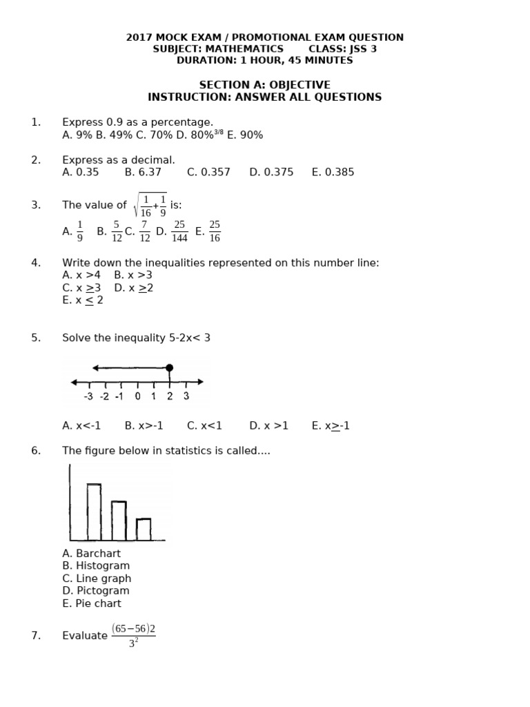 JSS 3 Mathematics Mock Exam 2017 | PDF | Elementary Geometry ...