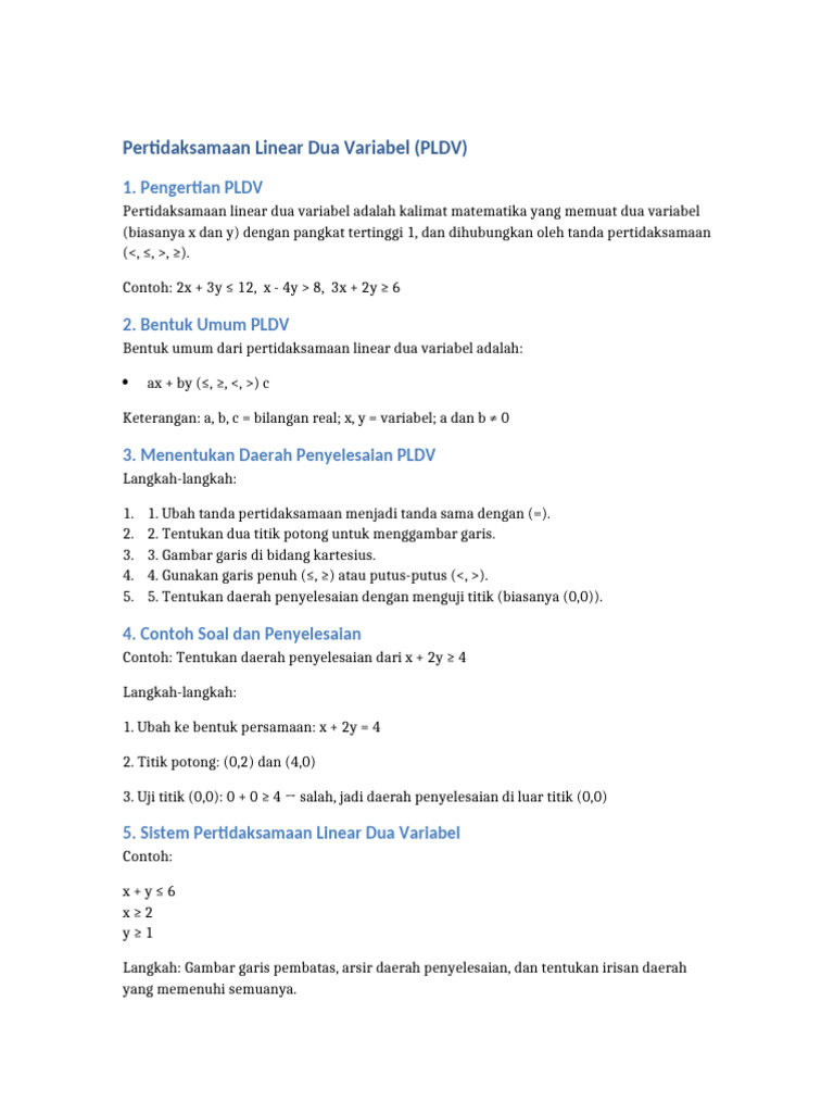 Panduan Lengkap Pertidaksamaan Linear Dua Variabel | PDF