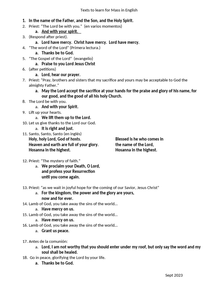Essential English Texts for Mass | PDF